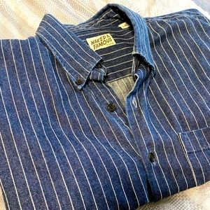 Naked & Famous Navy Striped Denim Long Sleeve Shirt Size Small